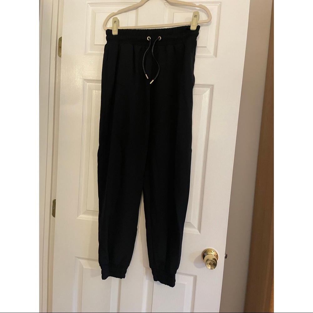 Zara Black Joggers with Leather Tie Detailing